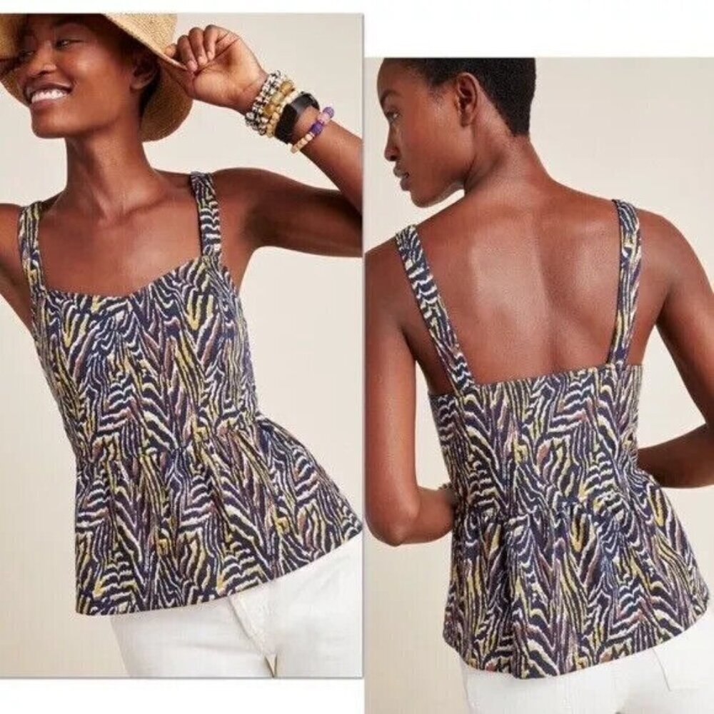 ANTHROPOLOGIE Women's Size S Brown Jamie Zebra Peplum Tank‎ Top Sleeveless Knit